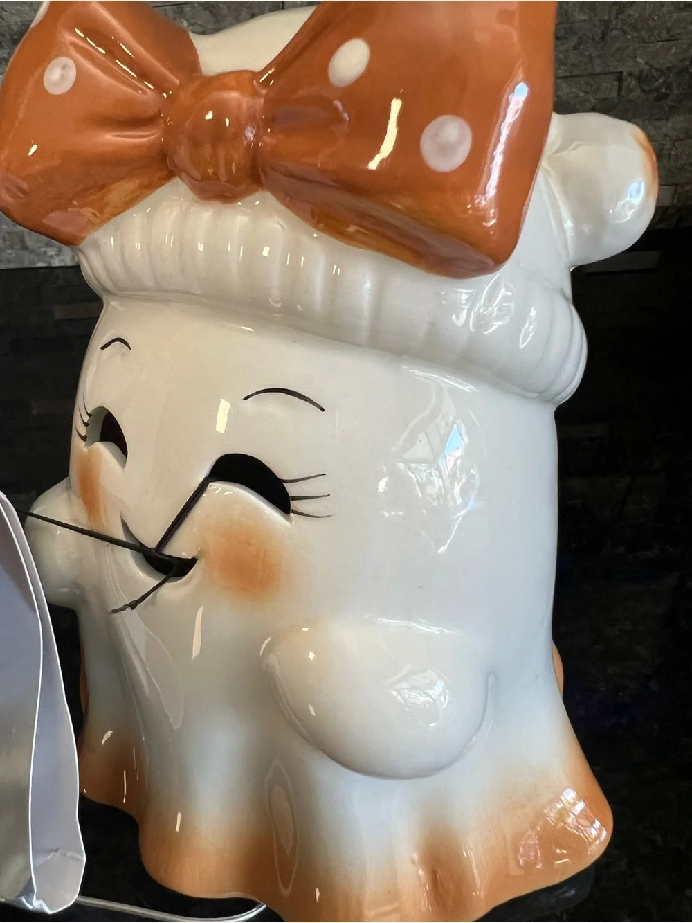 SO CUTE!!! Ceramic SMORES GIRL GHOST With Polka Dot Bow, LED LIGHT UP